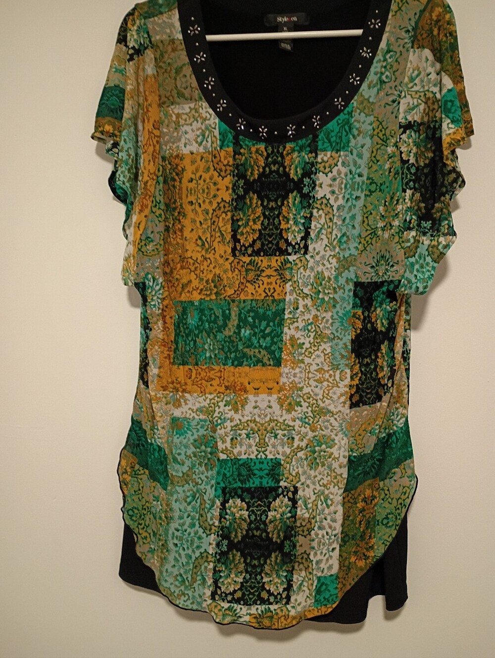 Style & Co. Womens Size XL Flared Shirt Sleeve Sheer Shirt With Attached Lining
